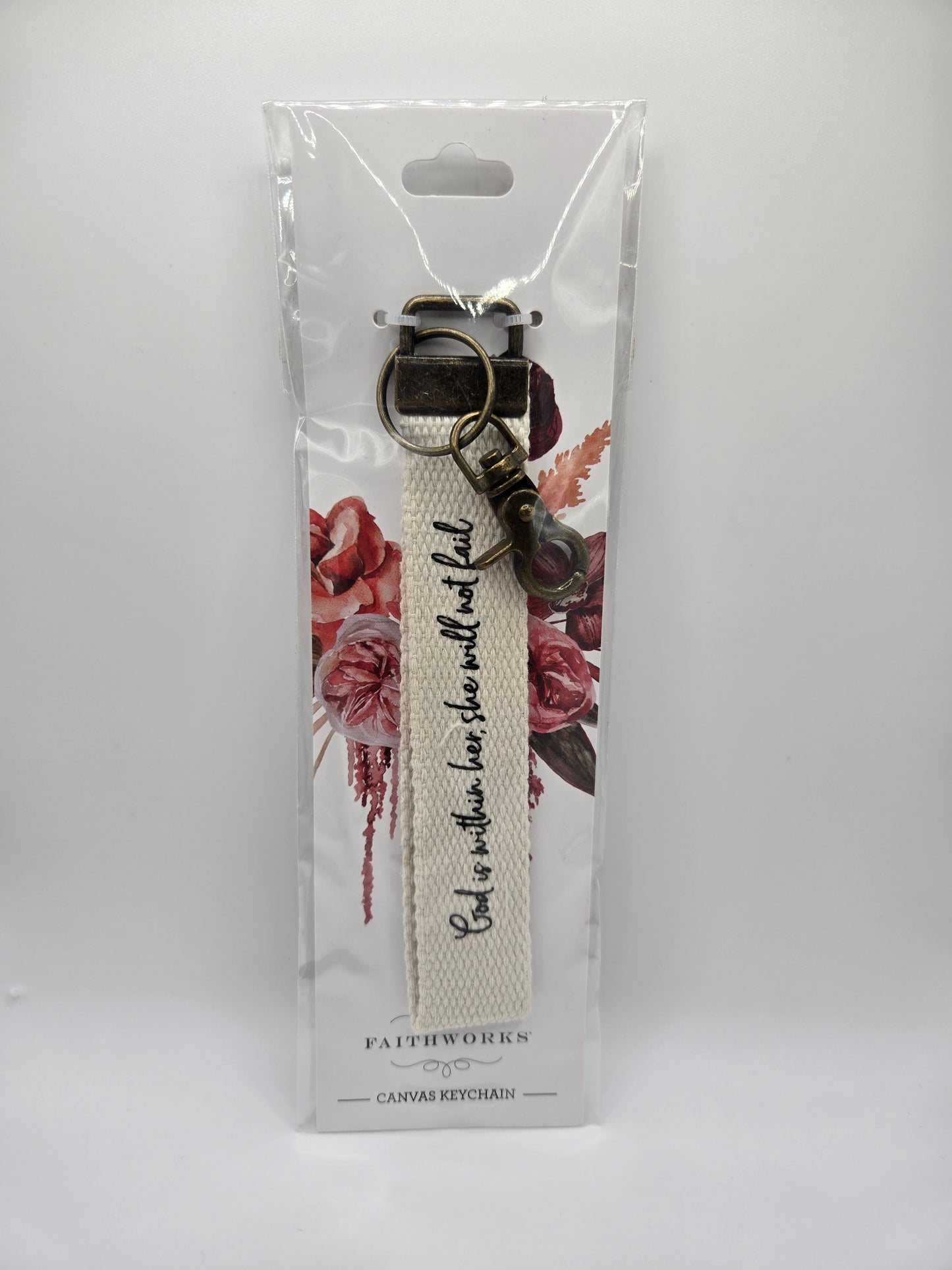 God Is Within Her Canvas Keychain